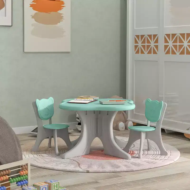 Qaba Kids Table and Chairs Set, 3 Piece Toddler Table and Chair Set for 3-6 Years Old, Light Blue