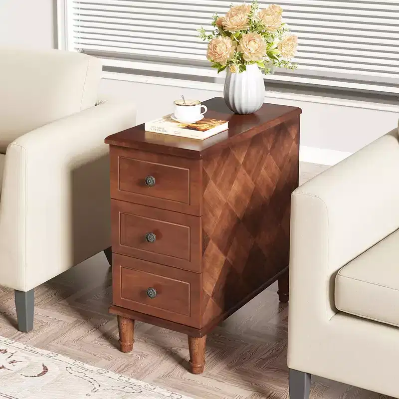 MAYEERTY Narrow 3-Drawer Side Table Solid Wood Construction Fully Assembled Home Use