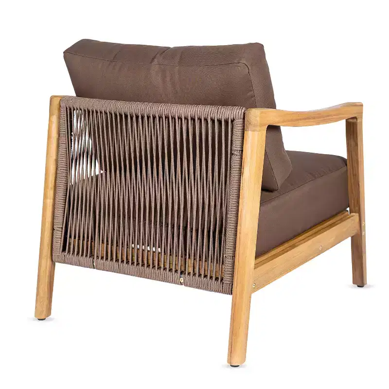 Christopher Knight Home Ritu Modern Acacia Wood Patio Club Chair with Rope Back Detail and Cushion