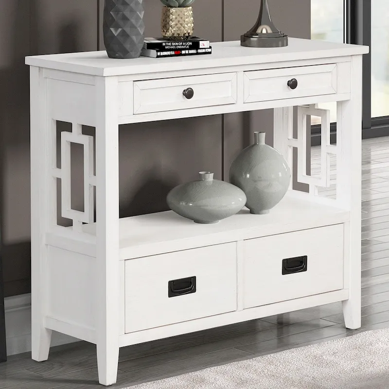 Console Table with 4 Drawers and Storage Shelf