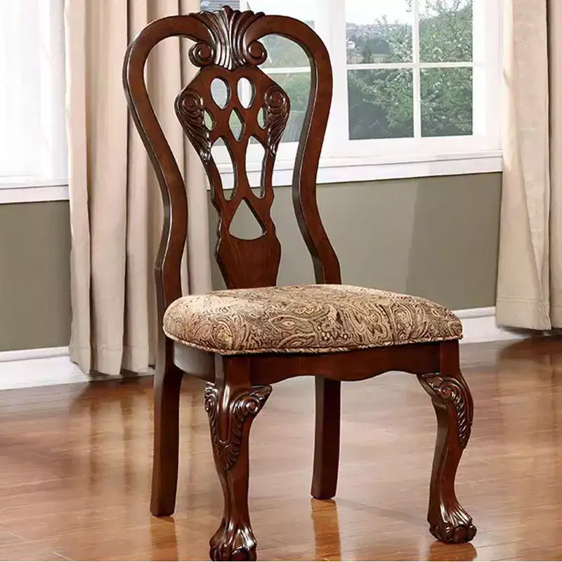 Royal Hampton Traditional Side Chair With fabric, Brown Cherry Finish, Set of 2