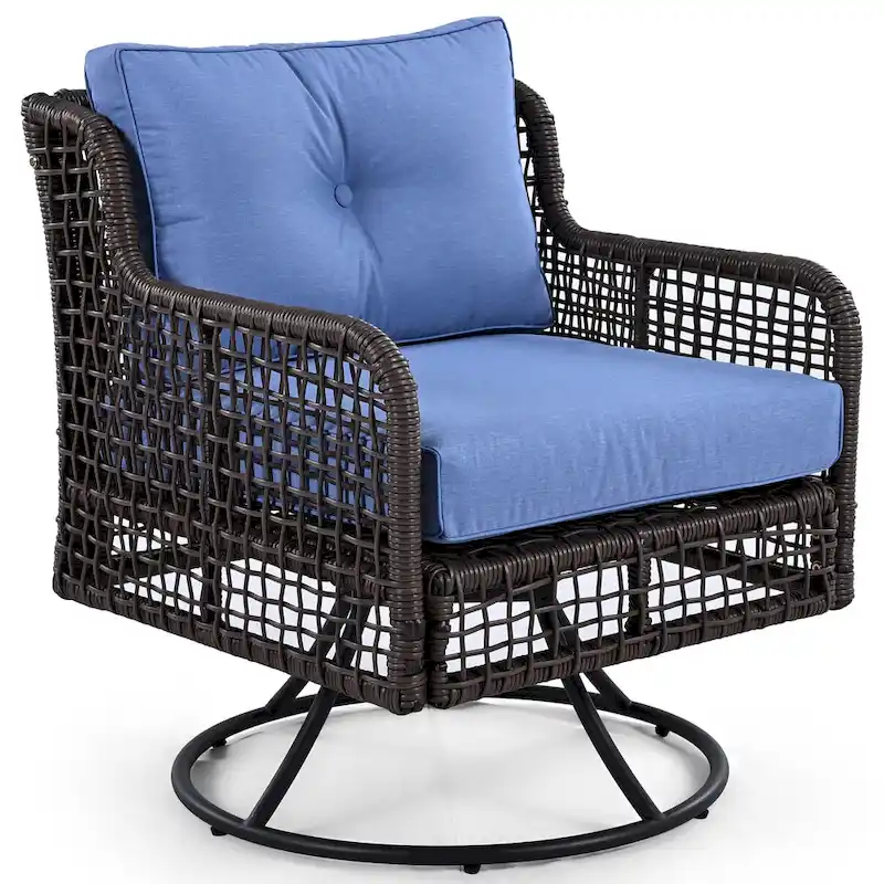 4-Piece Rattan Conversation Sofa Set with Swivel Chairs & Table