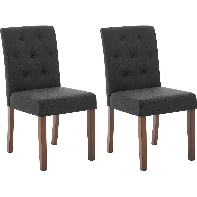 Button Tufted Parsons Dining Chairs Set of 2, Upholstered Fabric Kitchen Chairs with Padded Seats & Wood Legs, Living Room Kitchen Furniture