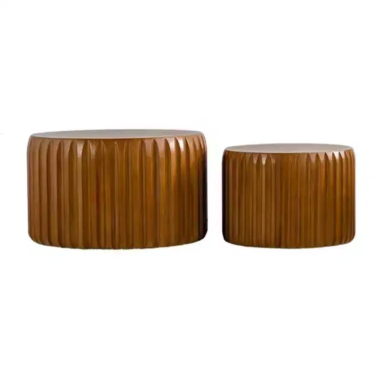 GDFStudio Philippa Mid Century Modern Round Wood Fluted Nesting Coffee Table (Set of 2)
