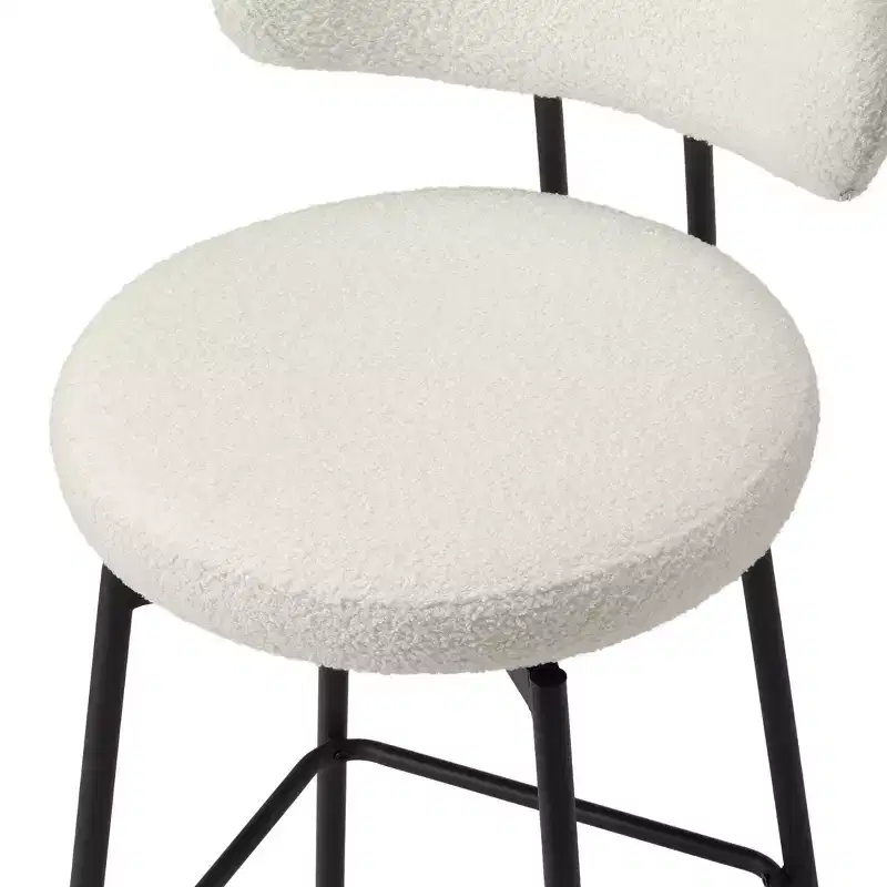 Modern Upholstered Faux Shearling Fabric Counter Height Bar Stools with Back (Set of 2