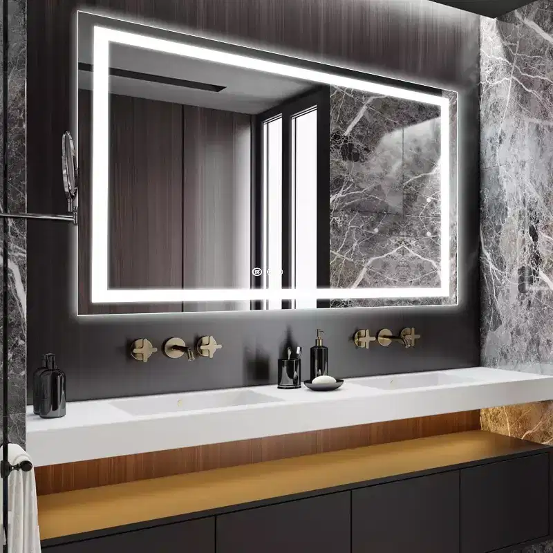 Bathroom Mirror,Tempered Glass Stepless Bathroom Dimmable Wall Mirrors with Anti-Fog, Shatter-Proof, Memory, 3 Colors