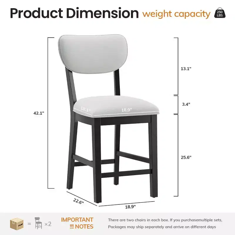 Solid Wood Farmhouse Upholstered Counter Height Bar Stools with Curved Back