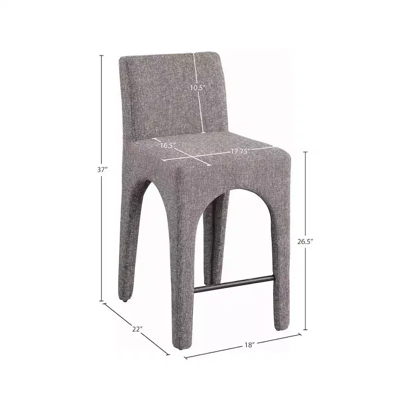 Brown Linen Upholstered Bar Stool, Armless Mid-Back, Seats 1