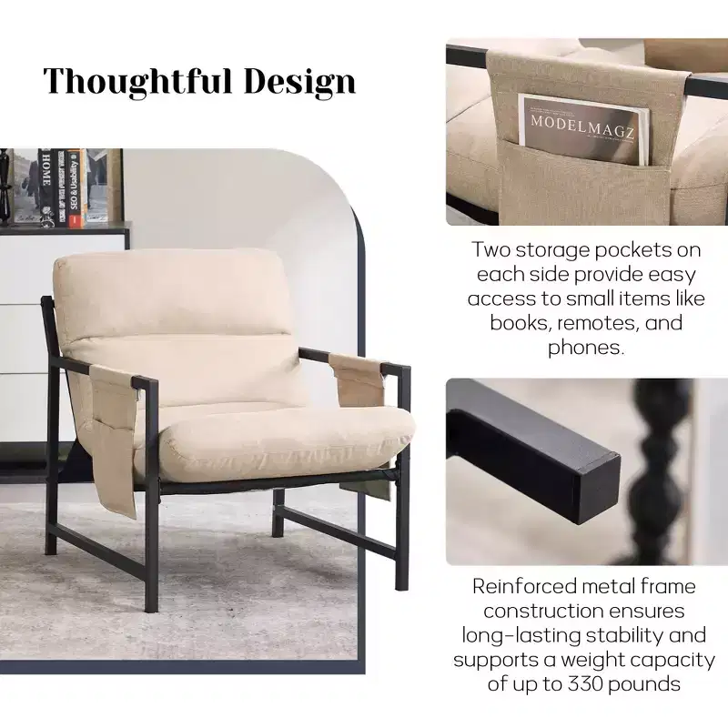Upholstered Sling Accent Chair with Metal Frame Modern Style