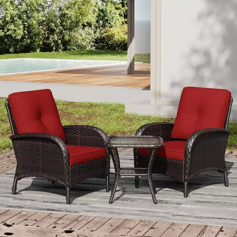UPTIOT Outdoor Wicker Chair and Side Table Set with Premium Olefin Cushions for Patio Relaxation