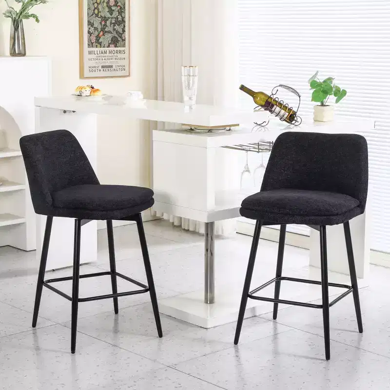 Linen/PU Counter Height Swivel Bar Stools, Set of 2 – Mid Back, Armless