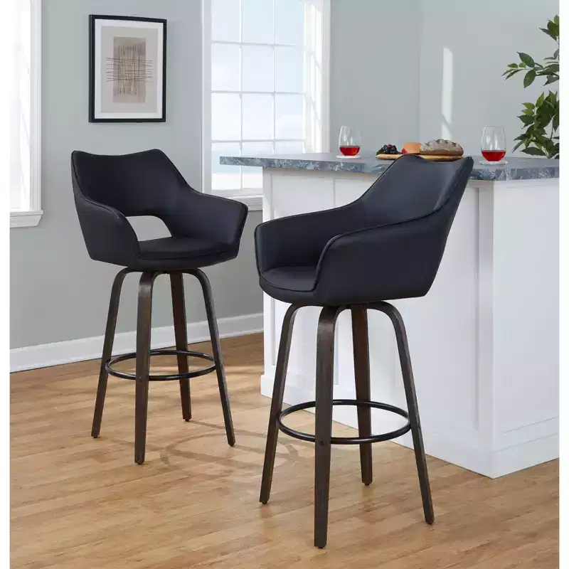 LumiSource Set of 2 Mustang Barstools Dark Wood/Black PU/Black Metal