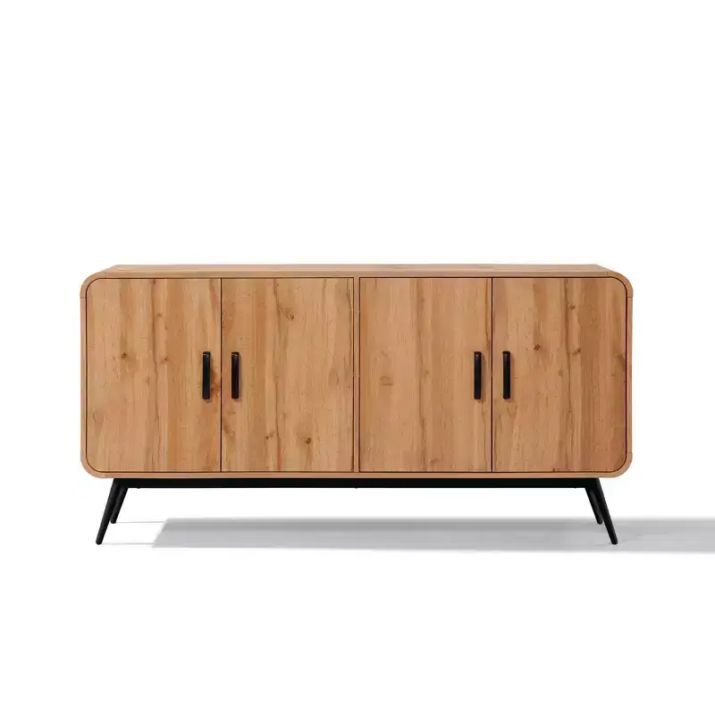 LuxenHome 4-Door with Soft Close 63-Inch Wide Sideboard Server Cabinet with Black Metal Legs