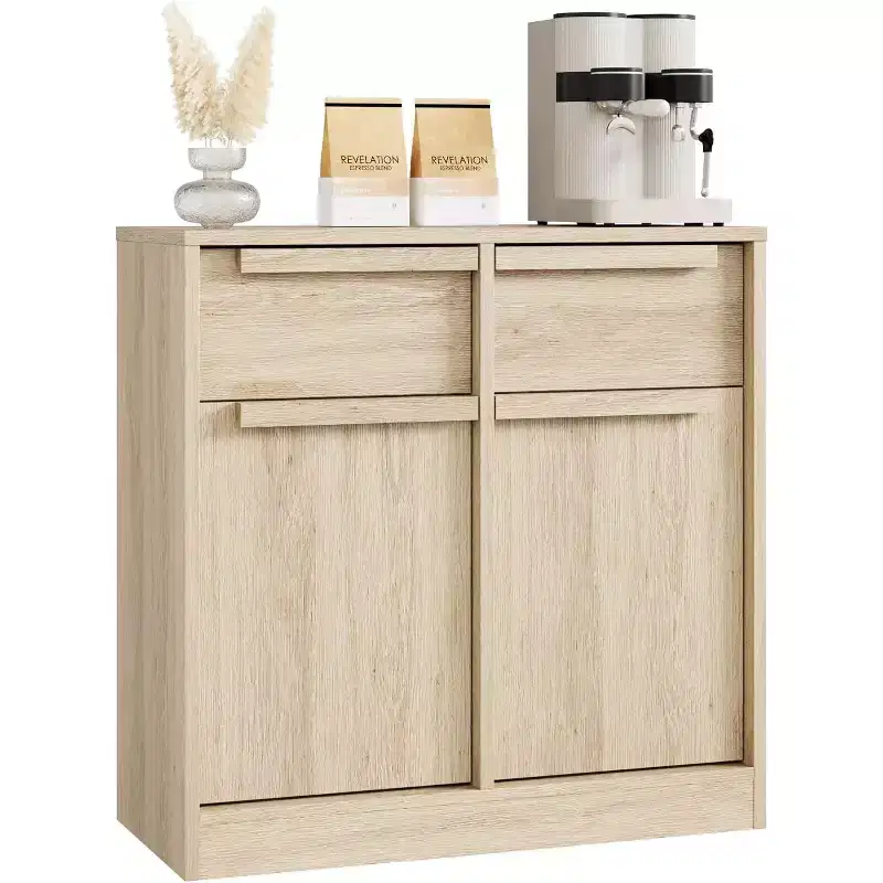 Large Storage Cabinet with Wood Grain Panels, Multi-Functional Storage for Kitchen, Dining Room, and Living Room