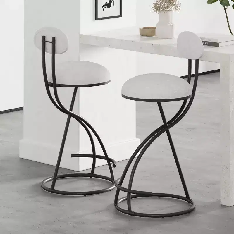 MAYEERTY Upholstered Counter Height Barstools Set of 2 - PU Leather, Footrest, Kitchen Island (Black)