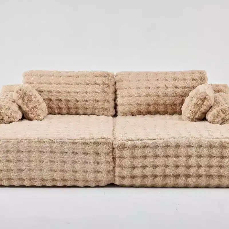 Karl Home |93 inch Wide Bubble Fleece Upholstered Oversized Lounge Sofa Grand Leisure Chaise King Size Boneless Couch Sleeper Sofa Bed for Living Room