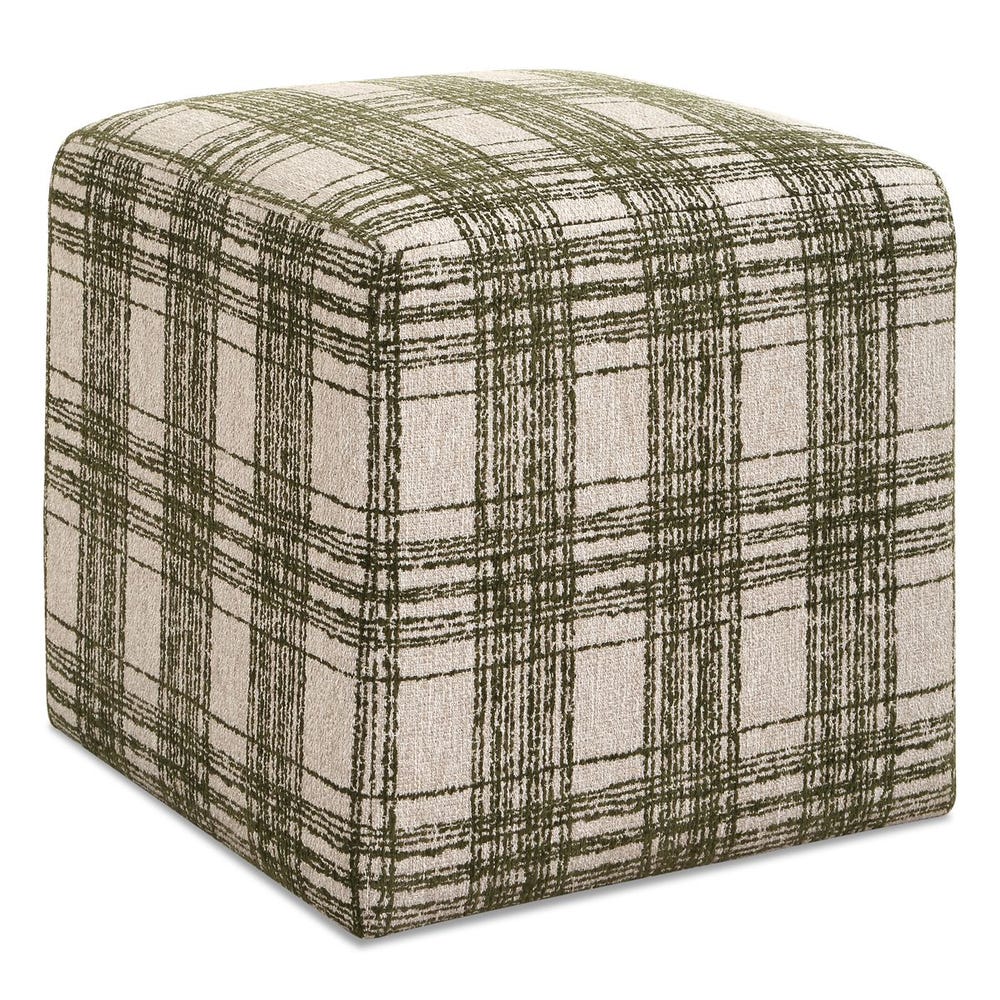 Plush Chenille Plaid Stripe Upholstered Accent Ottoman