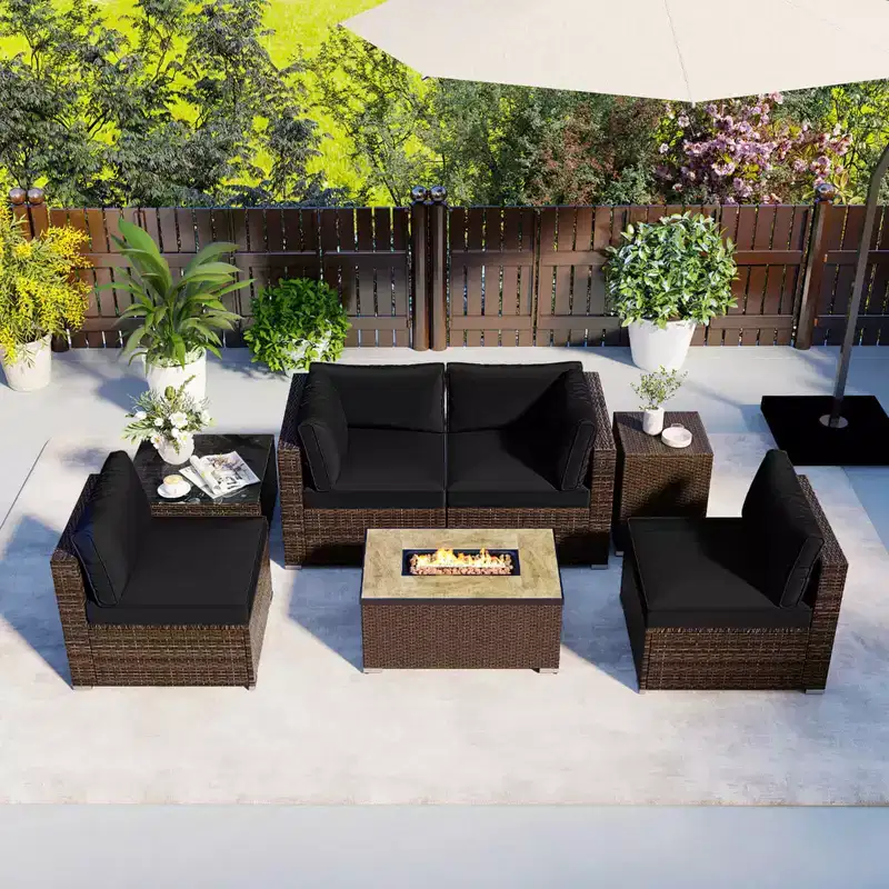 Costway 7 Pieces Outdoor Furniture Set with 32 Fire Pit Table and Propane Tank Cover Black/Navy/Red/White/Turquoise