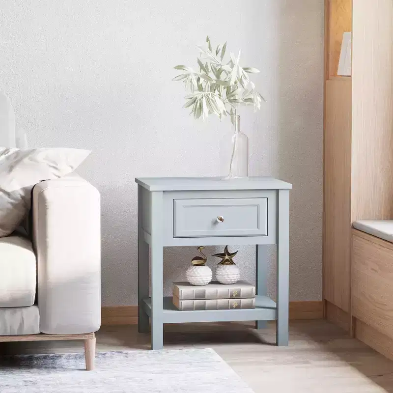 HOMCOM Accent End Table, Sofa Side Table with Storage Drawer and Bottom Shelf for Living Room,gray
