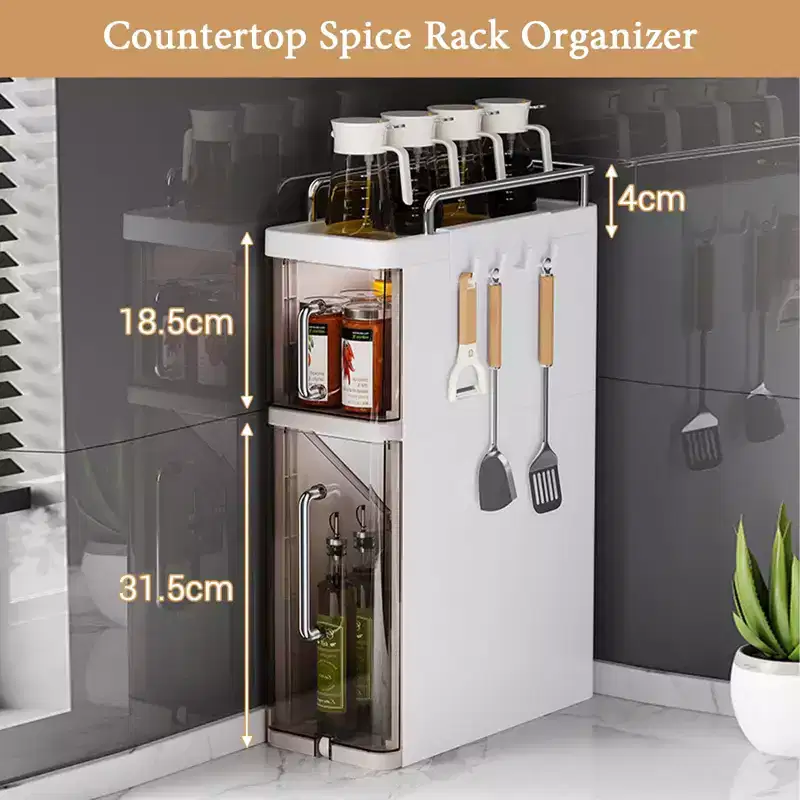 Plastic Kitchen Storage Rack - Multi-Functional Household Desktop Storage Cabinet, Spice Jar Organizer, Drawer Storage, Gap Cabinet