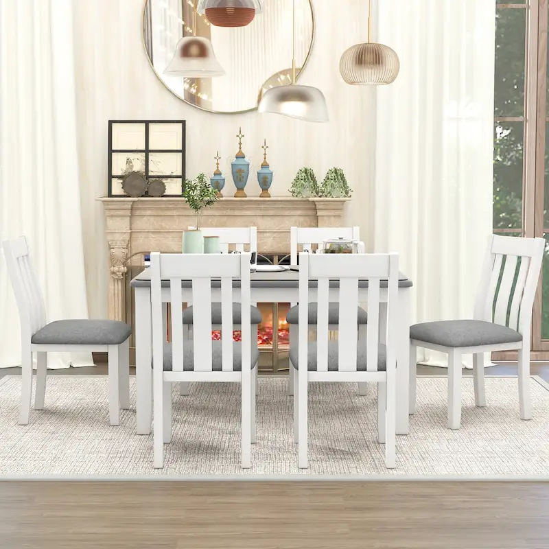 7-Piece Dining Table Set with Extendable Table and 6 Chairs