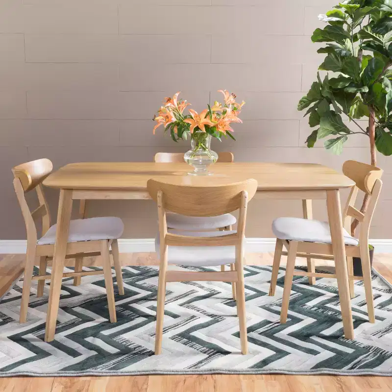 GDFStudio Dimick Mid Century Modern Fabric Upholstered Wood 5 Piece Dining Set