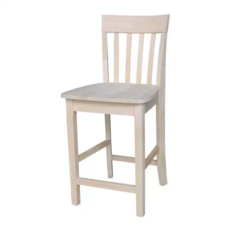 24" Slatback Counter Height Barstool Unfinished - International Concepts: Solid Wood, Square Seat