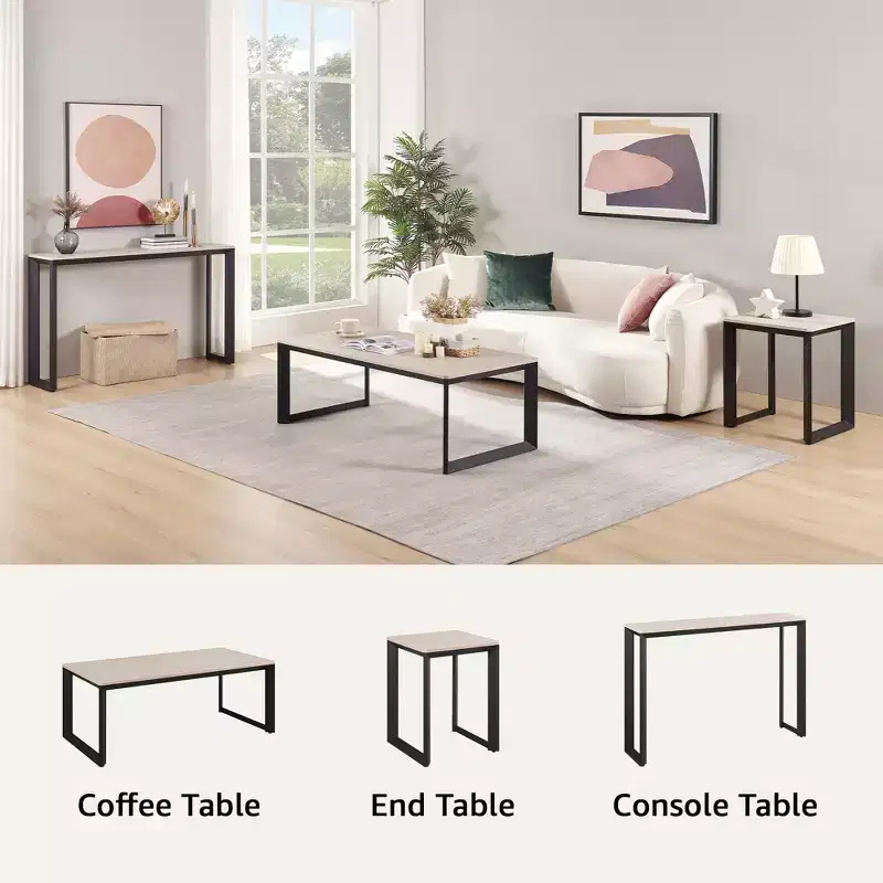 Rosary Blenn Industrial Coffee Table  Triangular Metal Frame