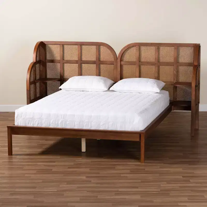 King Size Wood Wingback Platform Bed Walnut Brown