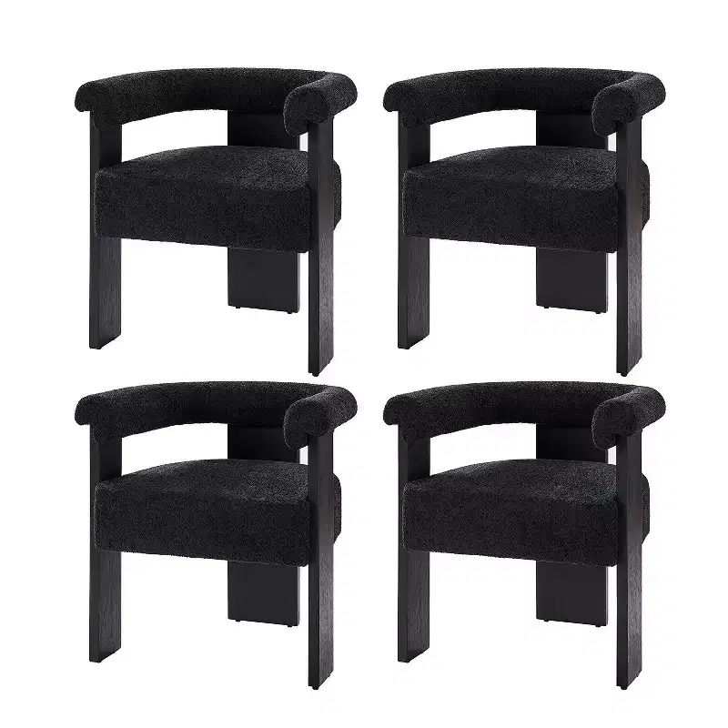 Boucle Dining Chair Set of 4 with Round Solid Back