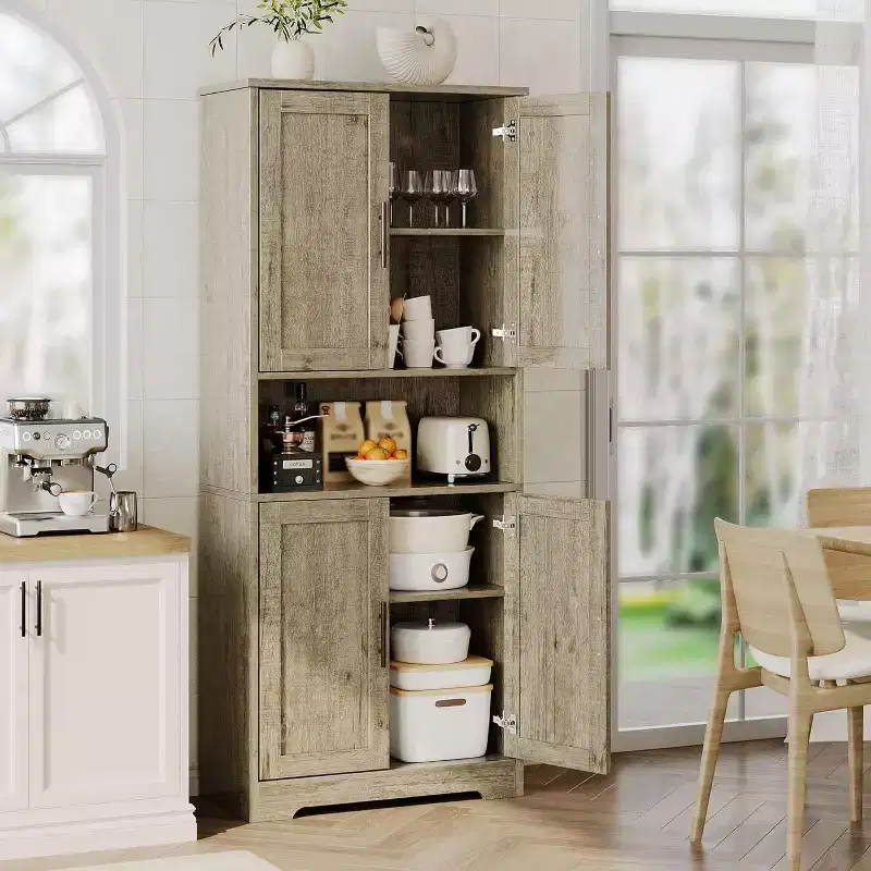 178cm Tall Kitchen Pantry Cabinet with 4 Doors and Adjustable Shelves