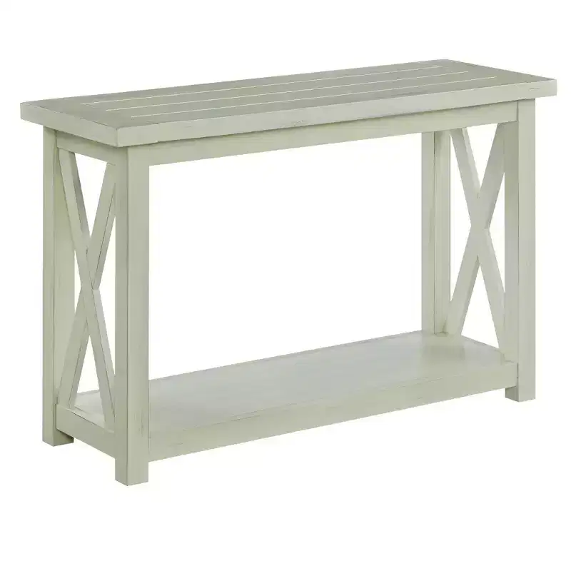 Off White Console Table with Open Shelf - Rustic Farmhouse Style