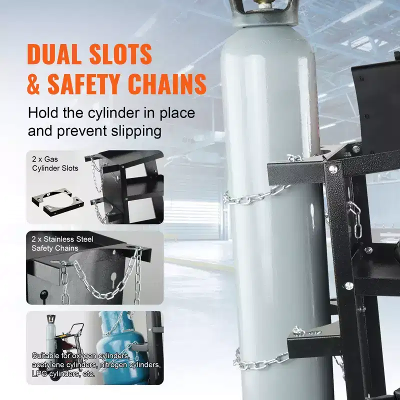 3-Tier Heavy Duty Welding Cart with 400 lbs Capacity, 360° Swivel Wheels & Safety Chains
