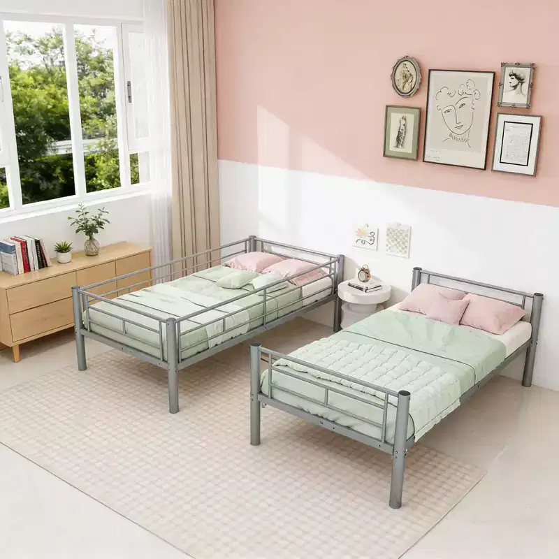 Luxystar Twin Over Twin Metal Bunk Bed, Convertible 2 Beds