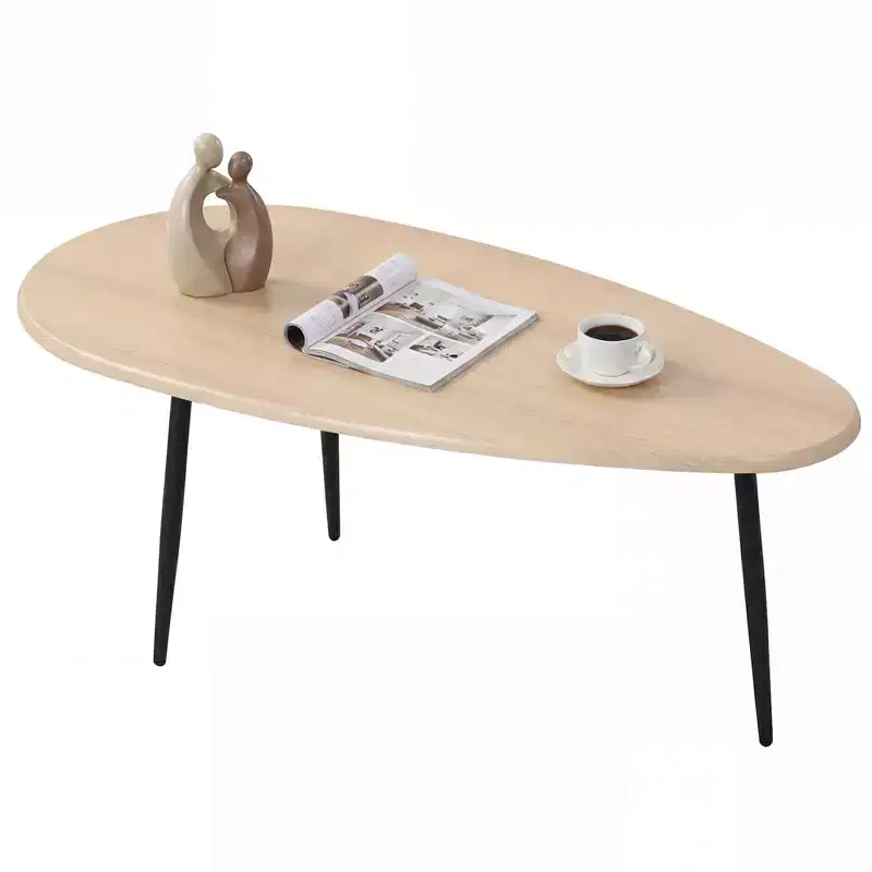 Costway Oval Coffee Table with Sturdy Metal Construction & Compact Design, Retro Sofa Table Walnut/Natural/Gray/Black