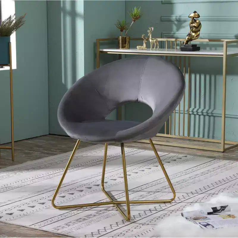 Roundhill Furniture Slatina Silky Velvet Upholstered Accent Chair, Gray with Gold Tone Finished Base