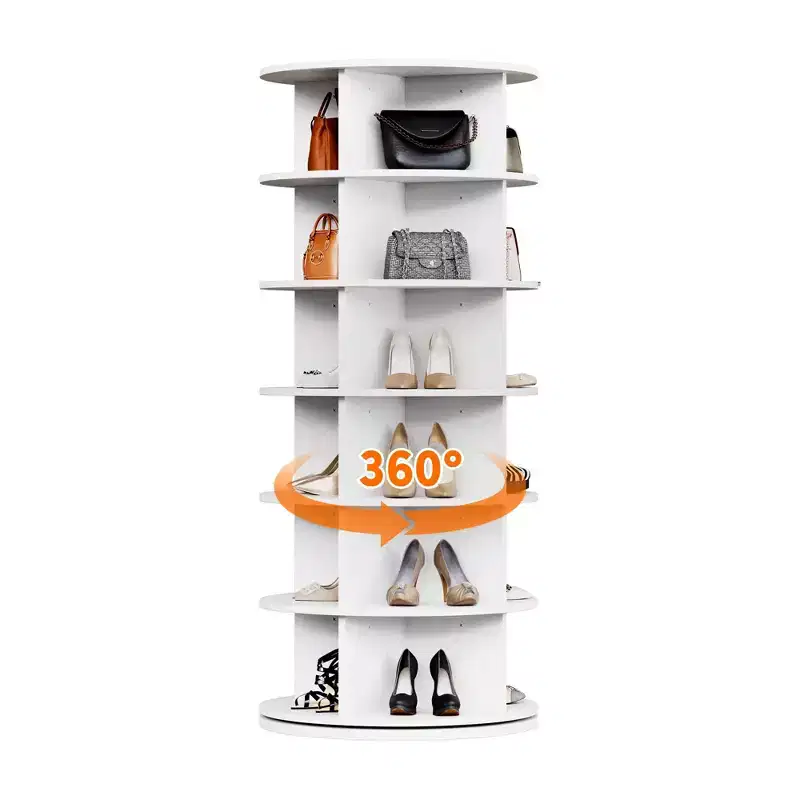 TROPOW 6-Tier Rotating Shoe Rack C White 360 Spinning Shoe Organizer for Entryway/Living Room (1-Pack)