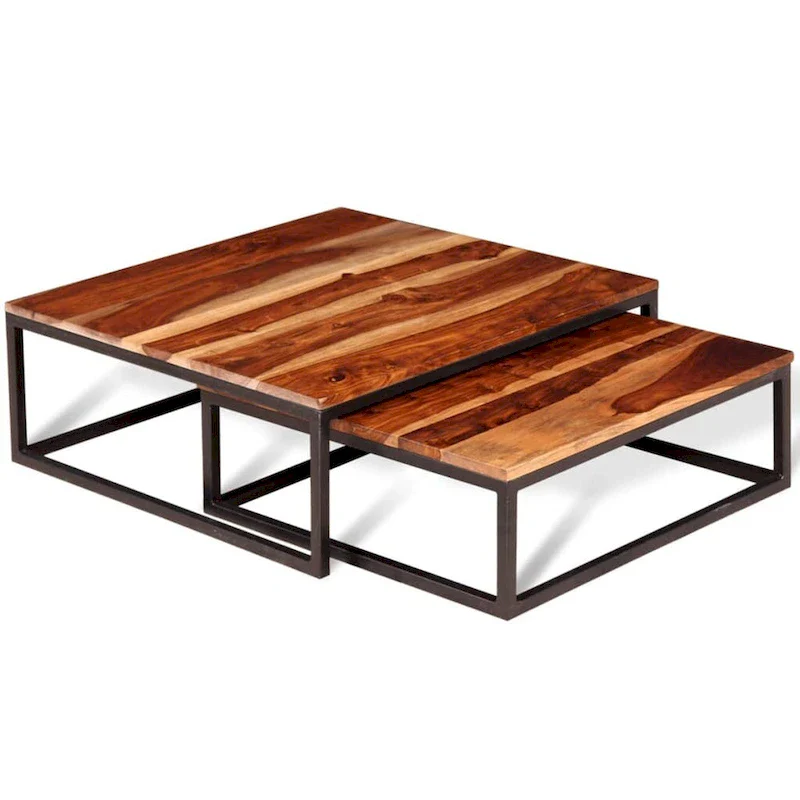 2-Piece Nesting Coffee Table Set – Solid Sheesham Wood Living Room Tables