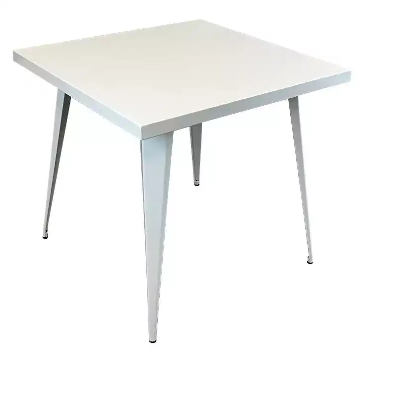 32 Inch White Steel and Metal Square Dining Table