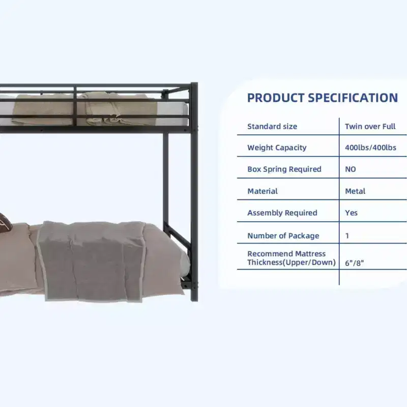 Modern Metal Bunk Bed with Safety Guardrail and Ladder Design