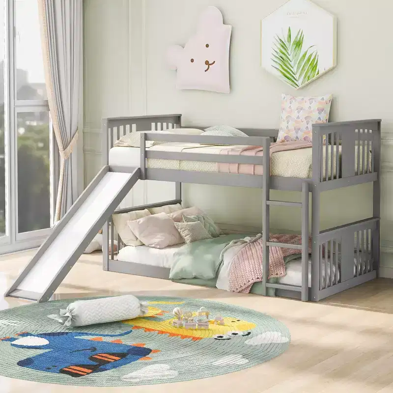 Whisen Twin Over Twin Bunk Bed with Slide and Ladder, Designed for your safety