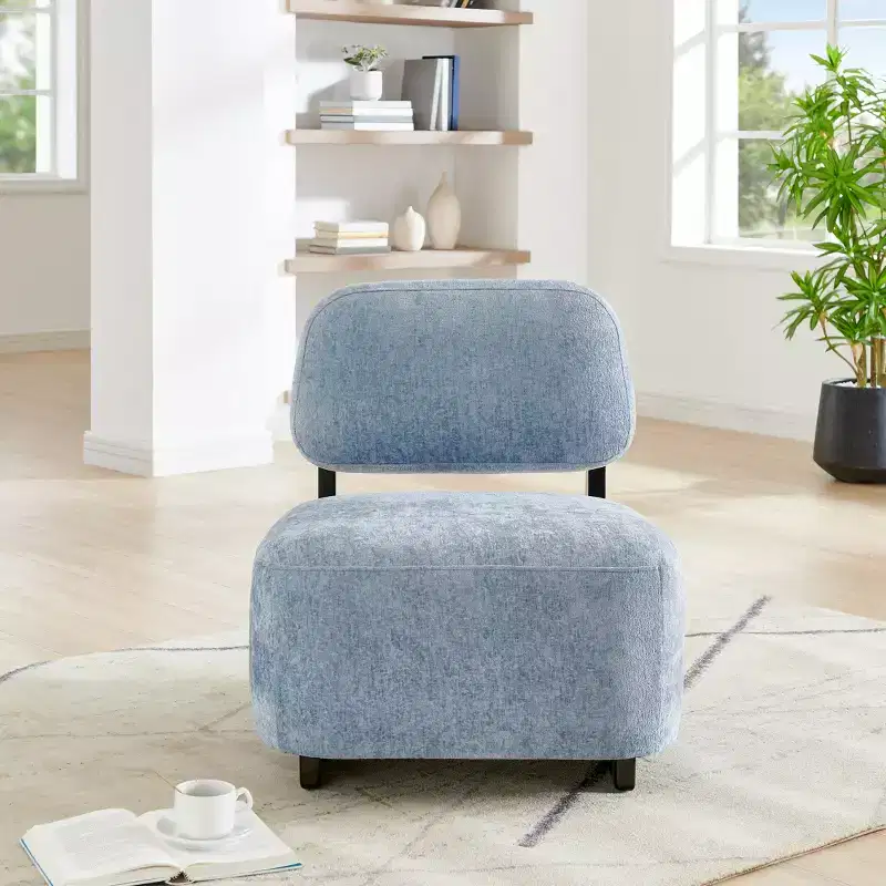 GDFStudio Durab Modern Acacia Wood Chenille Upholstered Accent Chairs