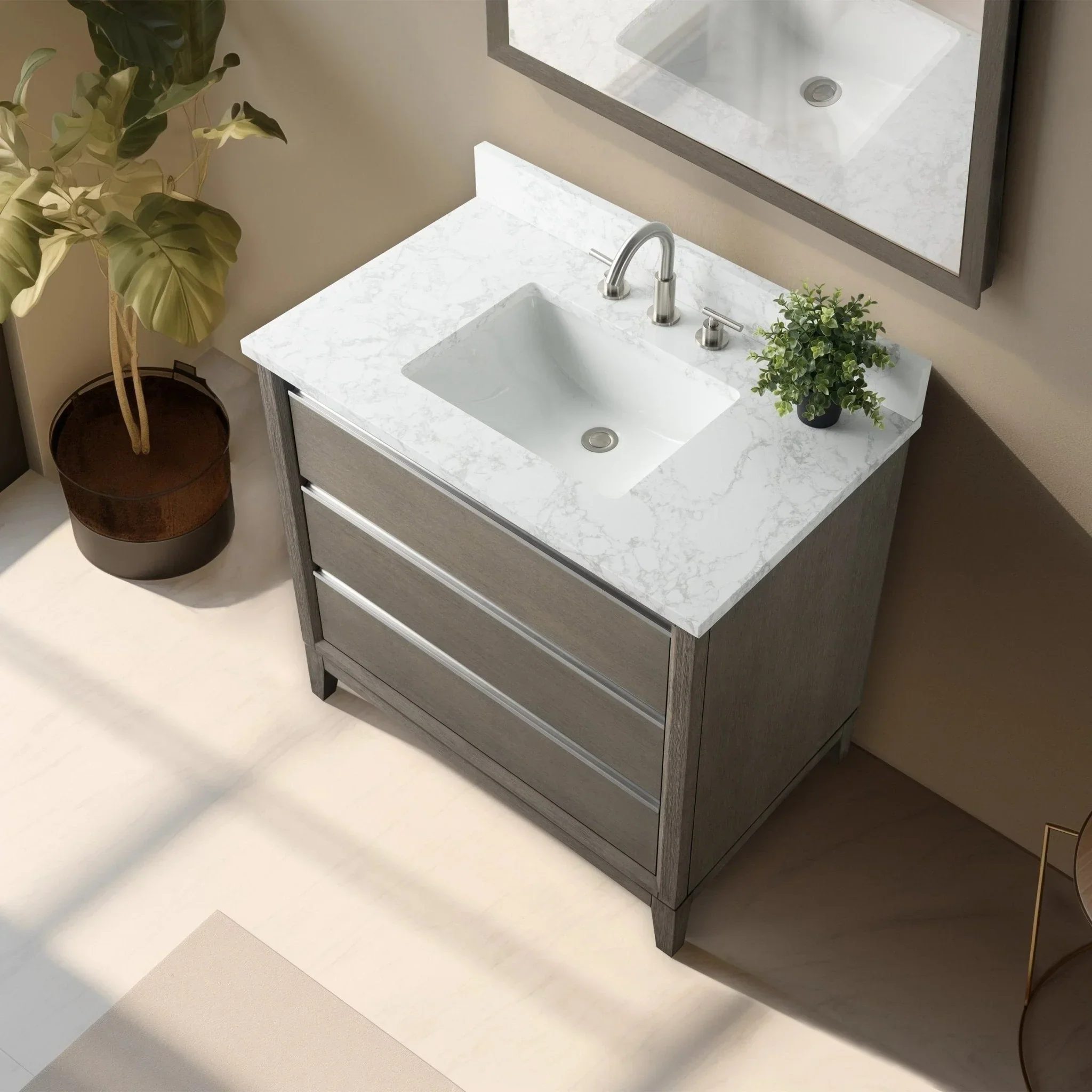 Vanity Art Bathroom Vanity with Ceramic Sink and Engineered Marble Top
