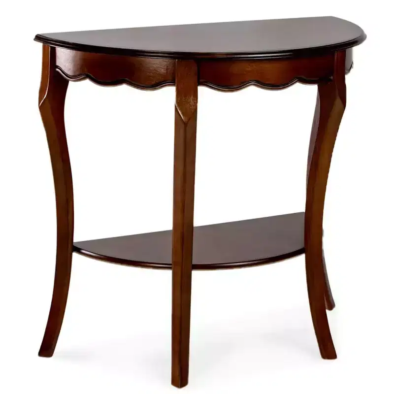 Wooden Half Moon Console Table with Lower Storage Shelf