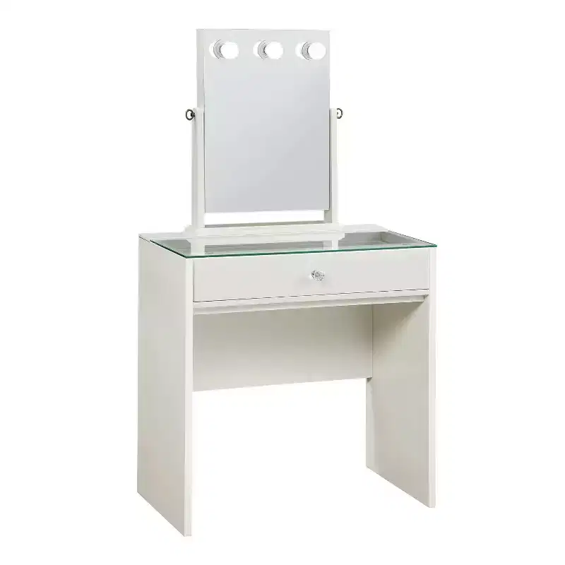 Makeup Vanity Table with Adjustable Mirror, Integrated LED, 1 Drawer, Luminous White