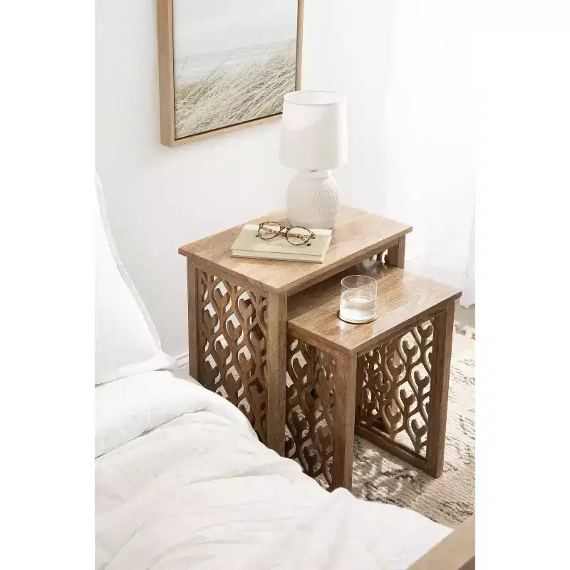 Kate and Laurel Karni Wooden Nesting Tables, 2 Piece, Natural