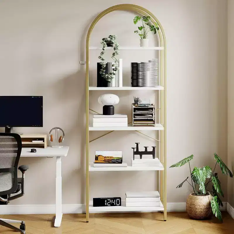 6-Tier Tall Bookcase - Metal & Wood Industrial Display Shelf for Home Office or Living Room, 2-Pack