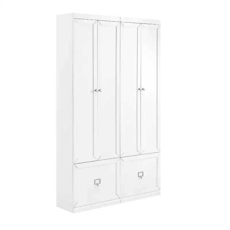 2pc Harper Entryway Pantry Closets White - Crosley: MDF Frame, Wood Veneer, 4 Doors, 2 Drawers, 6 Hooks, 74" Height