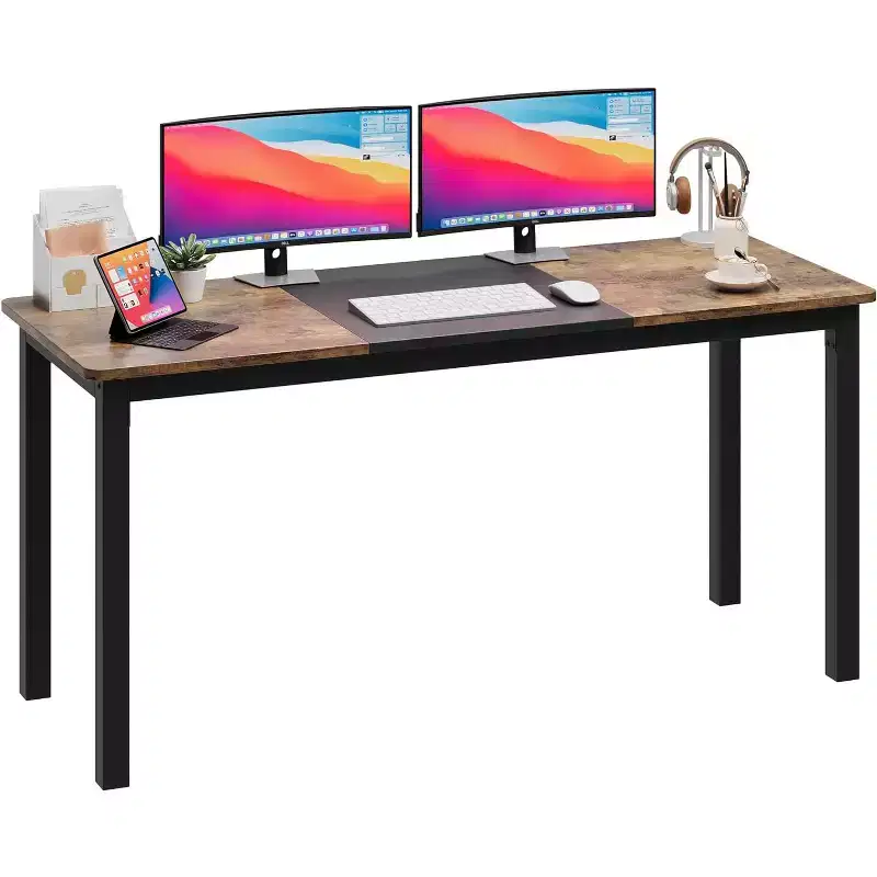 63 Inch Computer Desk, Large Office Desk with Metal Frame, Modern Gaming Desk, Sturdy Writing Workstation for Study, Home Office, Bedroom