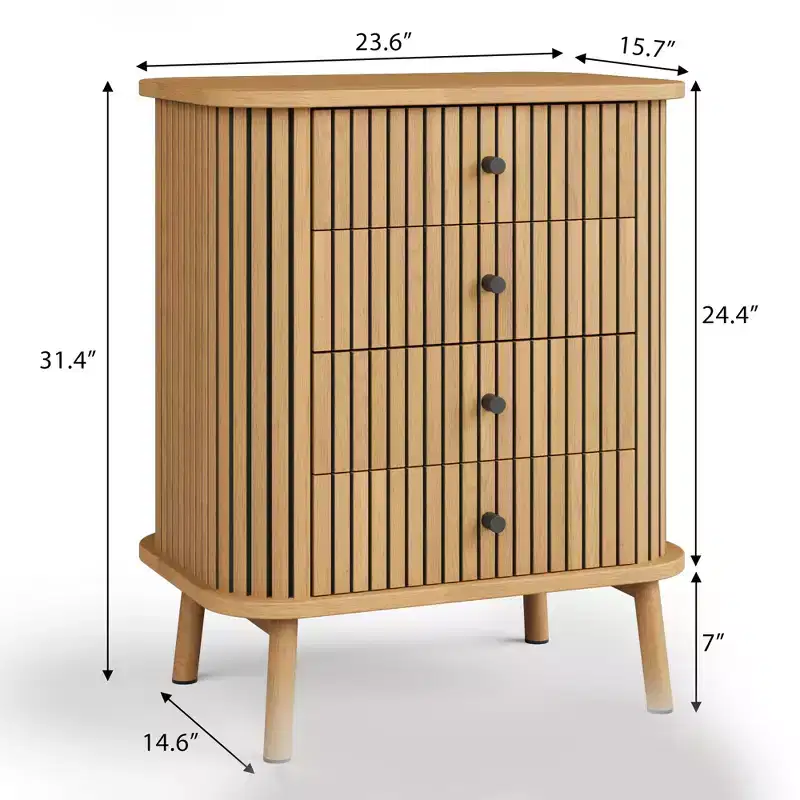 4 Drawer Dressers, Modern Closet Chest of Drawers with Wood Legs, Wood Storage Dresser Organizer for Nursery Bedroom Living Room